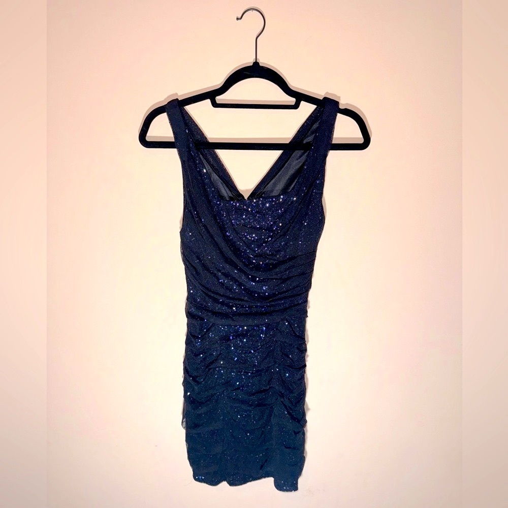Mesh Over Sequin Mini Dress